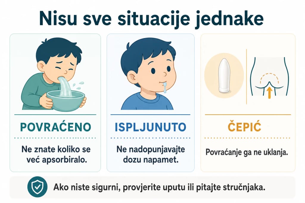 Usporedba povraćene i ispljunute doze te paracetamolskog čepića